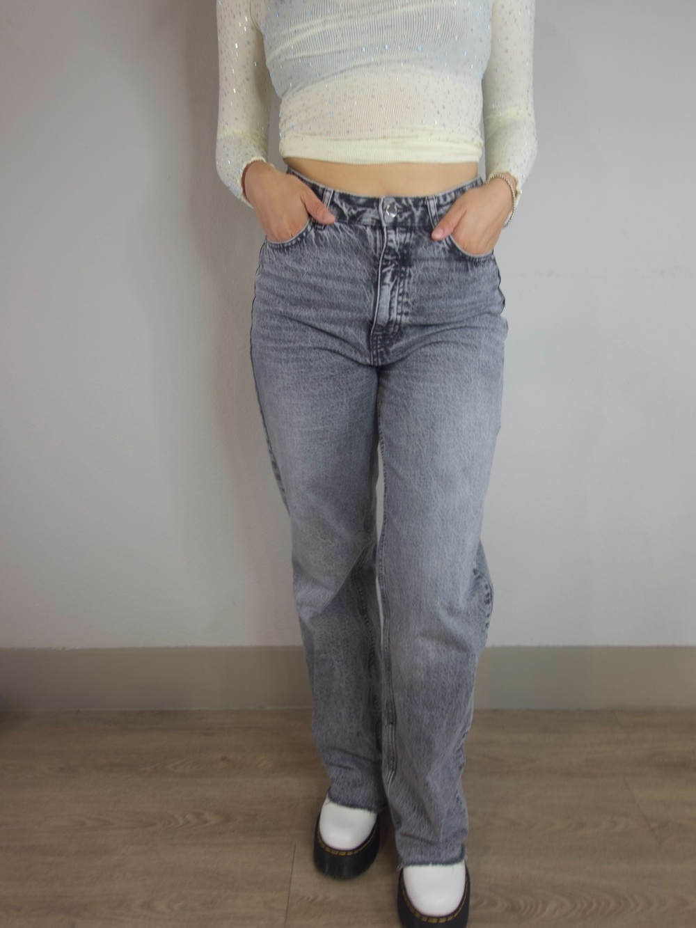 Zara High Rise Acid Wash Straight Leg Jeans Size EUR 38